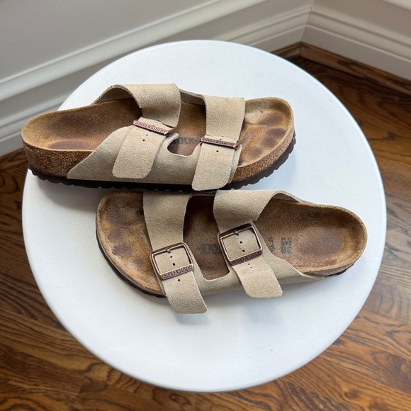 Birkenstock Beige Suede Double Strap Sandals Womens Size 38 - Picture 13 of 14